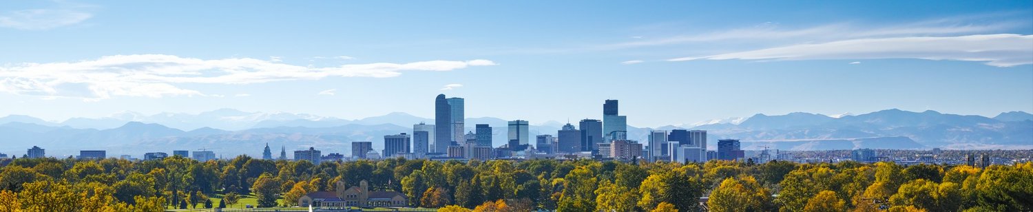 Denver Colorado skyline with the Rocky Mountains