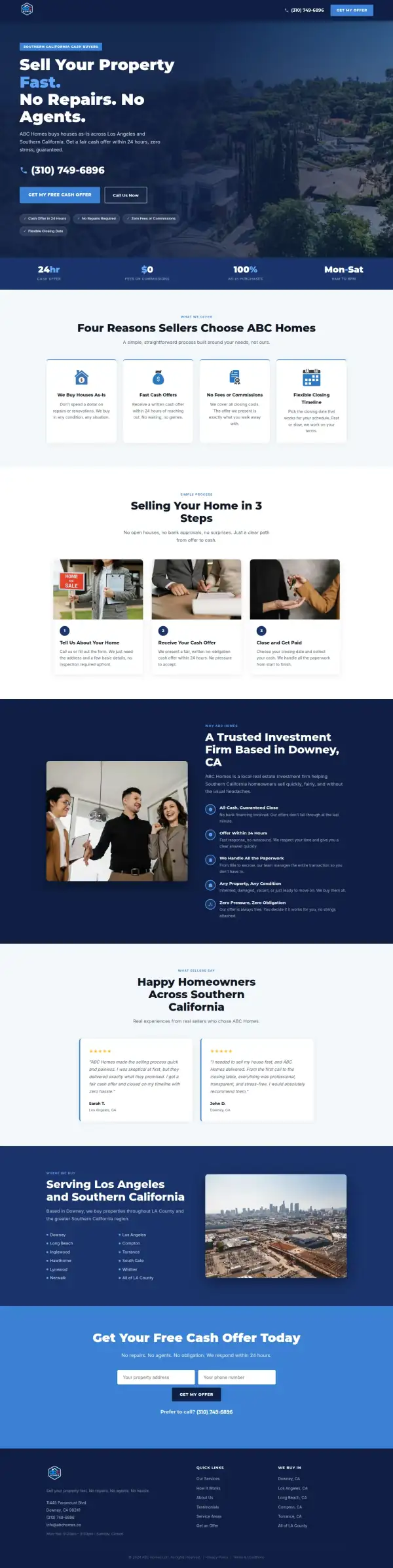The whole concept homepage for ABC Homes, scaled down to show its structure from top to bottom.