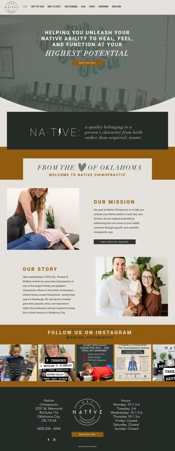The whole original Native Chiropractic homepage, scaled down to show its structure from top to bottom.