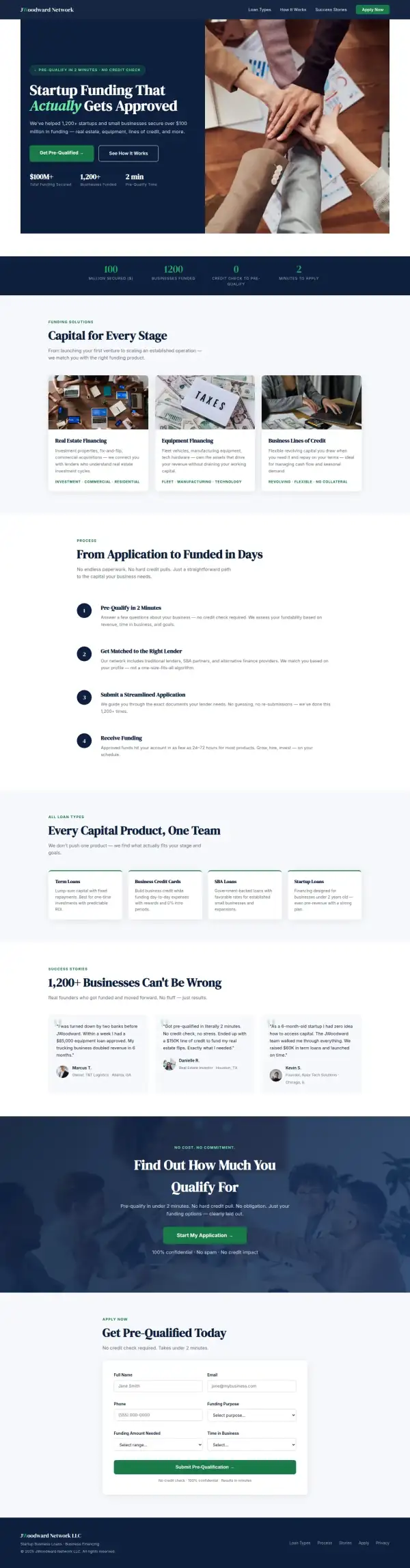 The whole concept homepage for JWoodward Network, scaled down to show its structure from top to bottom.