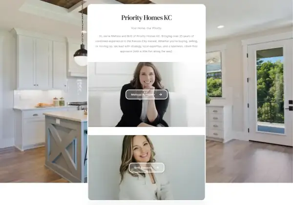 The whole original Priority Homes KC homepage, scaled down to show its structure from top to bottom.