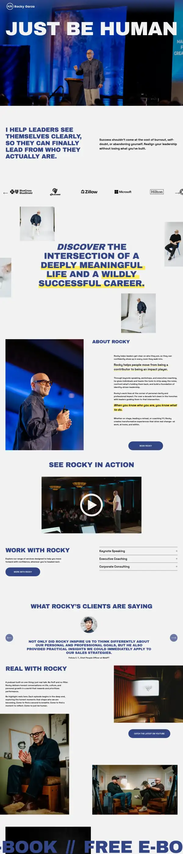 The whole original Rocky Garza homepage, scaled down to show its structure from top to bottom.